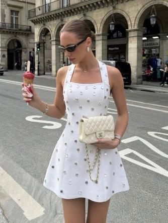 Robe Blanche Dos Nu à Coquillages | Robe Chic Femme Été