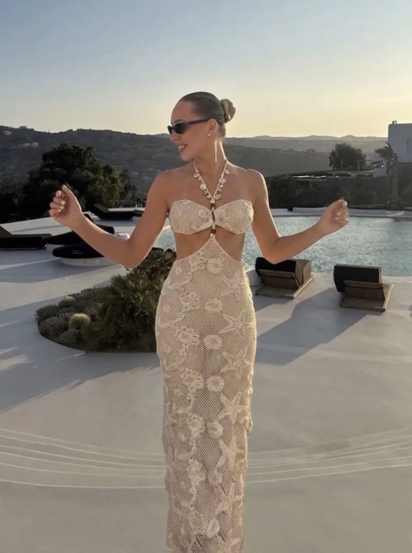 Robe longue crochet blanche motif étoile de mer – Esprit bohème chic