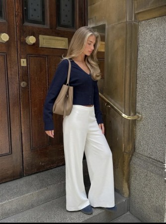 Pantalon blanc fluide femme | Coupe large chic et confortable