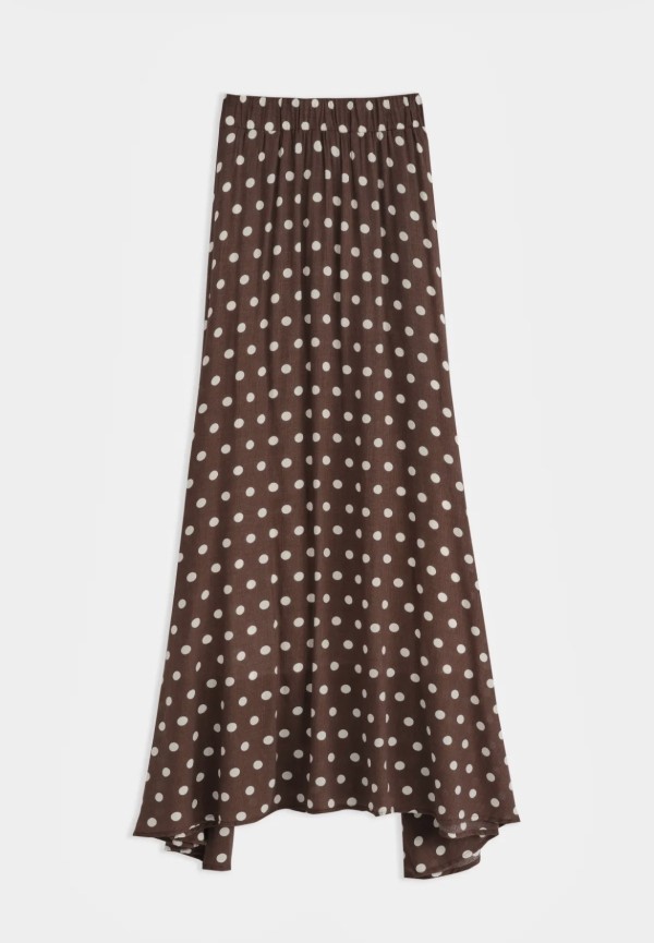 Jupe longue chocolat à pois écrus