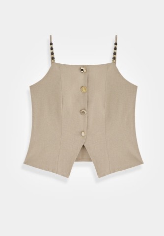 Ensemble beige gilet & pantalon fluide | Ensemble femme chic – C pour Elle