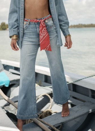 Jean wide leg femme ceinture bandana breloque | C pour Elle
