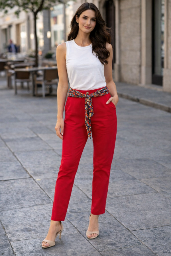 Pantalon chino avec ceinture foulard