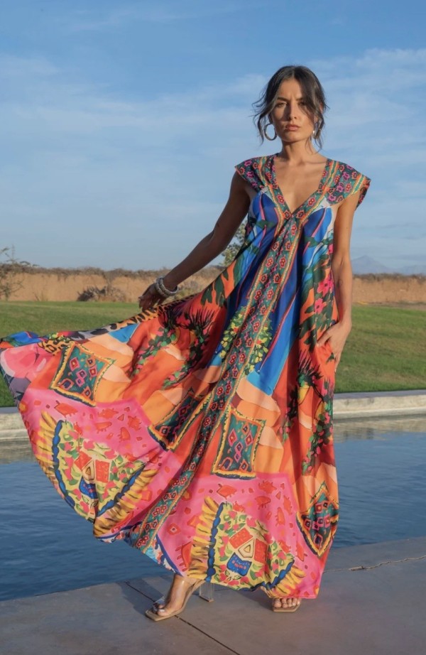 Robe longue col v Solany