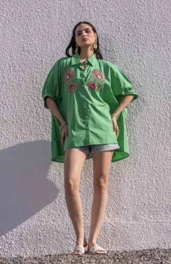 Chemise verte à perles femme chic | C pour Elle