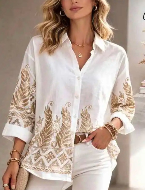 Chemise blanche motifs dorés