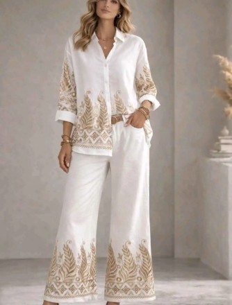 Ensemble blanc femme motifs dorés chic | C pour Elle